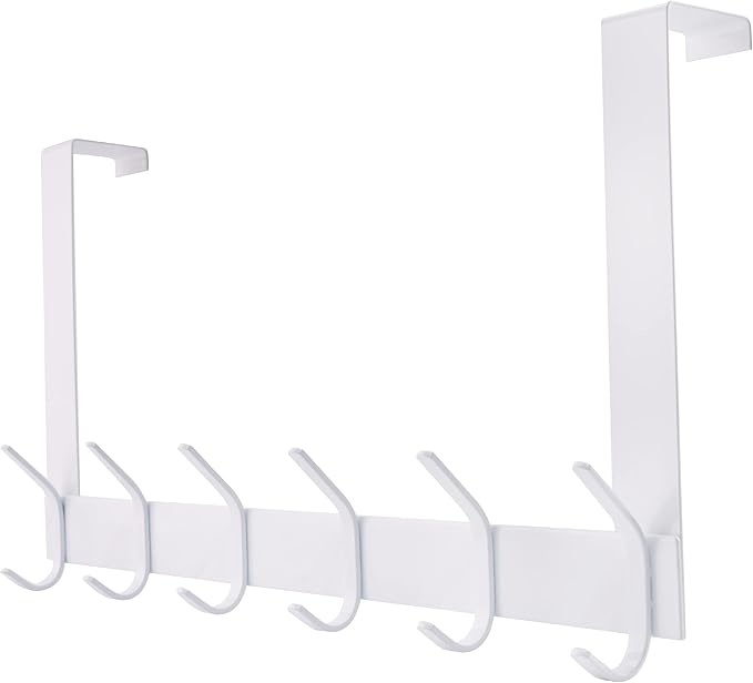 YUMORE Over The Door Hooks, Heavy Duty Over Door Hanger Stainless Steel for Coats Robes, Hanging Towel Rack Back of Bathroom Bedroom Door, Long Arms Easy Reach, White