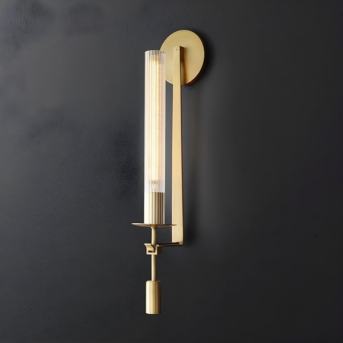 LIGHTLAND Gold Wall Sconce, 28 Inch Modern Metal Glass Wall Light Fixture, Wall Lamp for Living Room Bedroom Hallway (Pack of 1)
