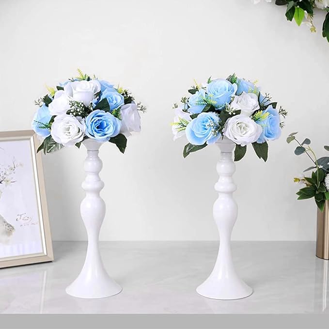 10Pcs Artificial Flower Ball Arrangement, Fake Floral Centerpieces Wedding Roses Bouquet for Parties Valentine's Day Wedding Centerpieces and Home Decor (Blue & White)