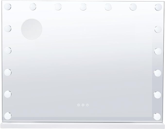 VEVOR Hollywood Vanity Mirror with Lights, 17 Dimmable Bulbs &3 Color Lighting Modes, Makeup Mirror w/Detachable 5X Magnification,USB Port, Smart Touch Control,Desktop Wall-Mount(31.5x23.6in, White)