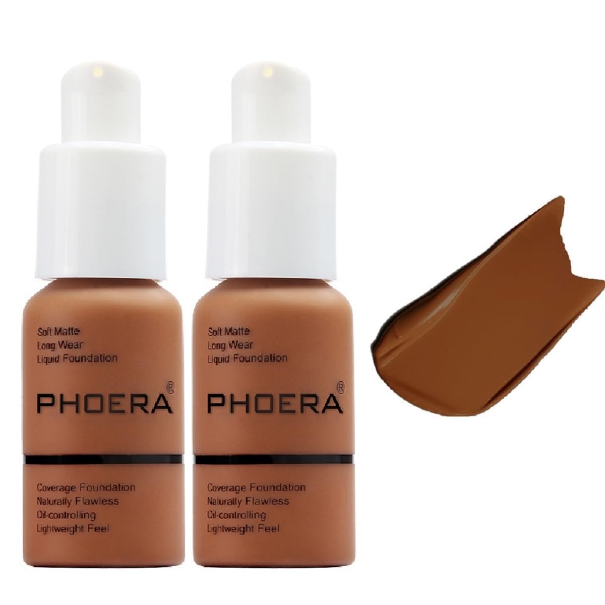 2Pack PHOERA Foundation,Flawless Soft Matte Liquid Foundation Oil Control Concealer Waterproof 24 Hour Foundation Makeupã (109-Mocha)