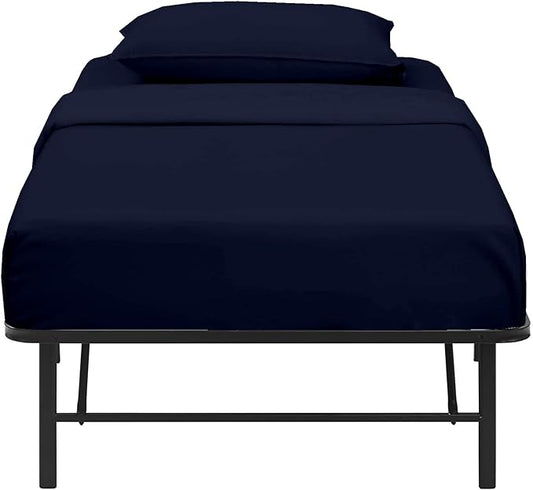 NON Sticky cotton 4 PC Cot Sheet Set - 33x75, 100% Egyptian Cotton, Fitted Sheet - Deep Pocket (8 Inch), Flat Sheet, 2 Pillowcases - Navy Blue Solid