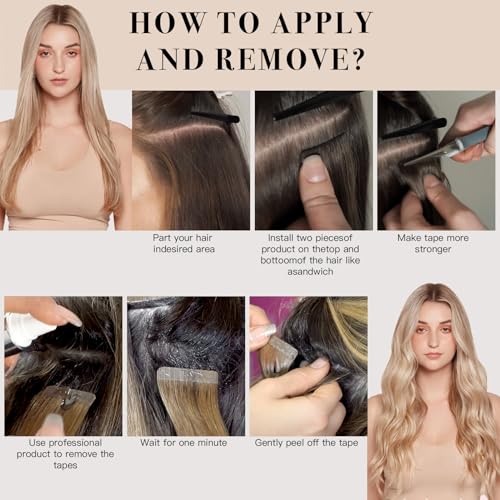 Tape in Hair Extensions £¬Real Human Hair Extension,Jet black Human Hair 22 inch 20pcs 50g,Thick Ends Straight Seamless, Invisible Tape in Hair Extensions Human Hair