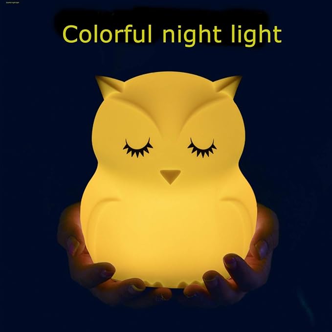 WHA&DARREN Large Owl Night Light for Kids,Cute Baby Night Light, Silicone Bedside Lamp, Sleep Lights, Eye Caring, Adjustable Brightness & Color, Time Setting, Touch+Remote Control