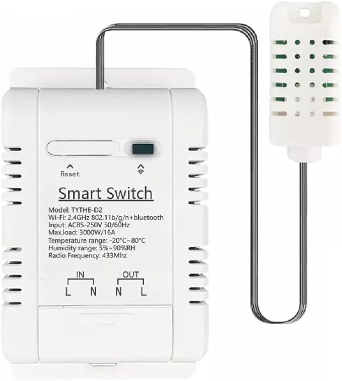 WiFi Wireless Temperature Controller,Include Temperature Probe Sensor ,Tuya app Remote 16A Smart Switch with Energy Consumption Monitoring,Work with Alexa Google (Temperature and Humidity)