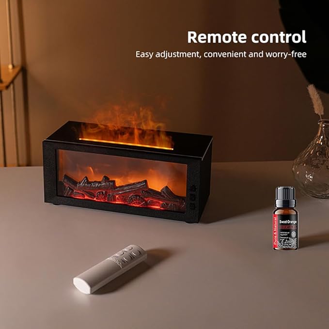 Flame Aroma Humidifier, 300ml Essential Oil Diffuser with Fire Effect Night Light & Remote Control, Ultrasonic Cool Mist Air Humidifier for Home, 7 Color LED, Auto Shut-Off, Gift Set Included
