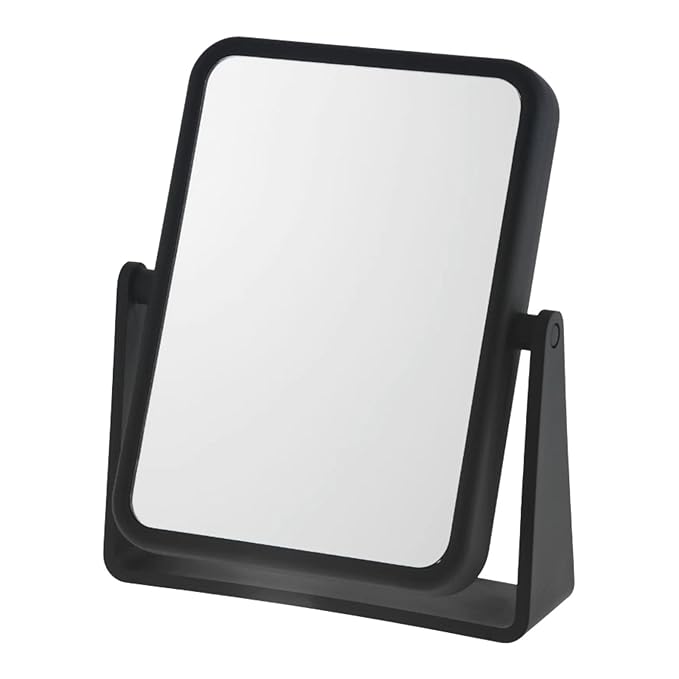 Danielle Creations 6.75-Inch Magnifying Vanity Makeup Mirror Rectangular Soft Touch Finish with 7X Magnification and 360 Swivel, Black