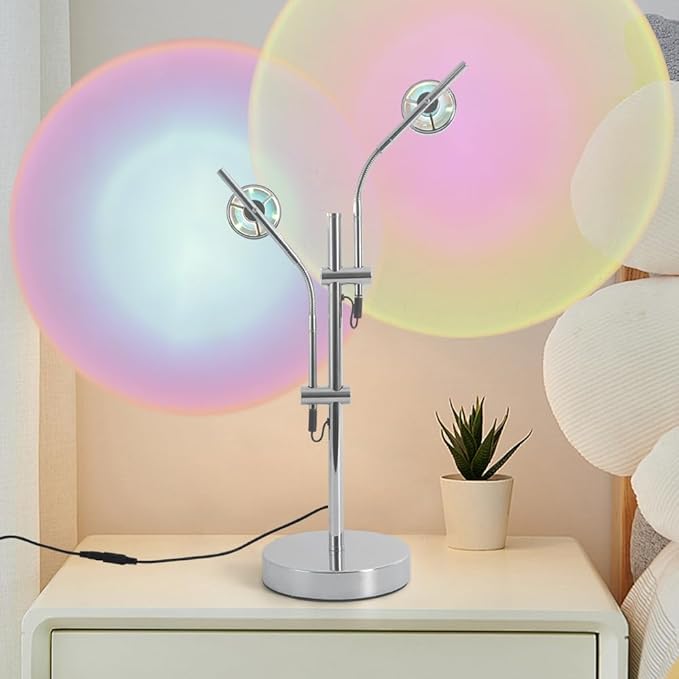 Projector Mood Lamp,Bedside Table Lamps for Bedroom Living Room,Ambient Lighting,Projector Desk Light,RGB Colored Desklamp Home Office Decor Table Top Bedroom,Chrome,Silver,6W,3000K,Aura Halo Lamp
