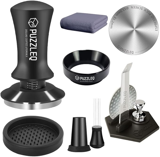 54mm Espresso Accessories Kit, Spring Loaded Calibrated Tamper,mat，WDT Tool，Dosing Funnel，Puck Screen kit，Basket Removal Tool ，Cleaning ClothSet,Fits 54mm Breville Espresso Coffee Machines (54MM)