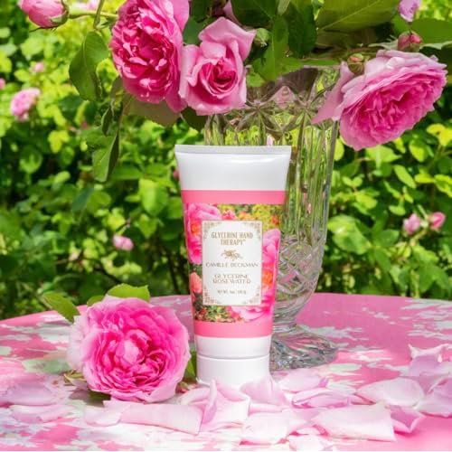 Camille Beckman Essentials Gift Basket - Rosewater Glycerine Hand Therapy 6 oz, Silky Body Cream 13 oz, Hand & Shower Cleansing Gel 13 oz, Glycerine Soap 3.5 oz