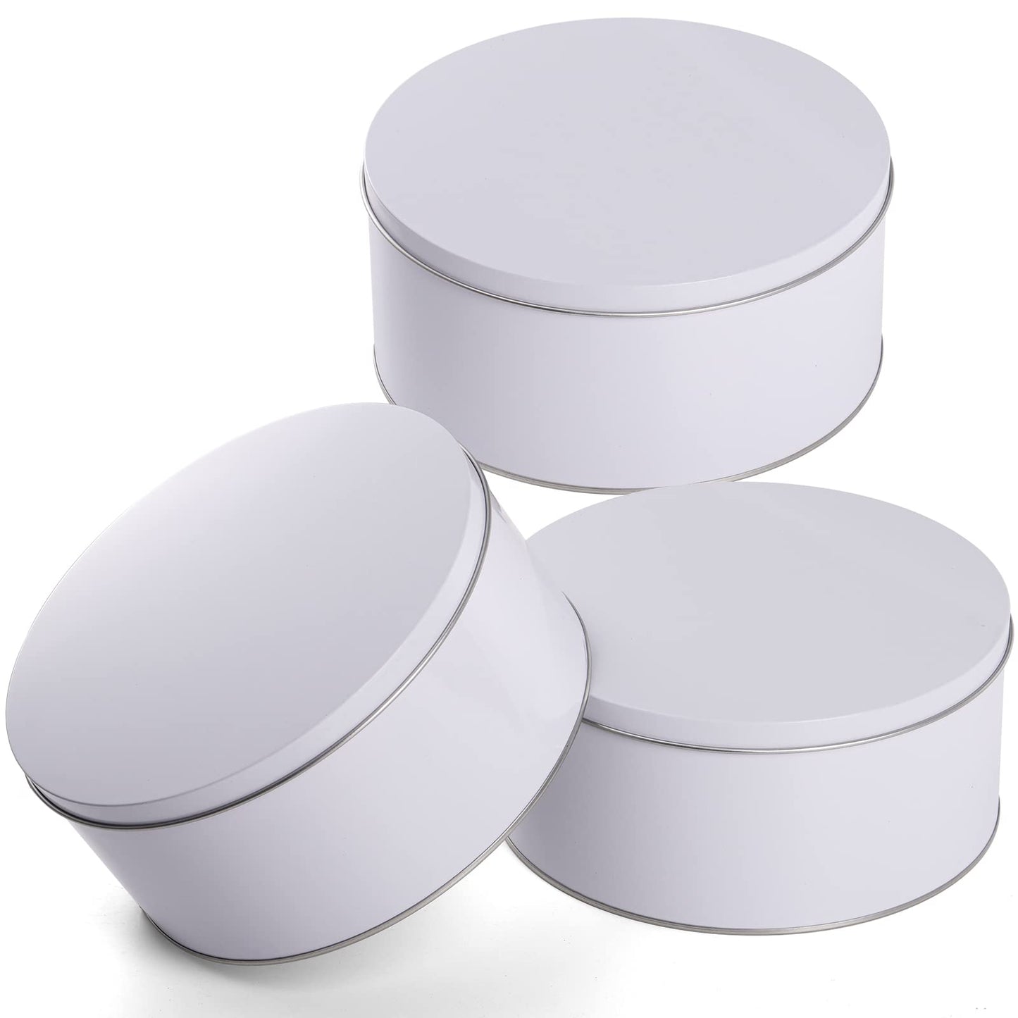 Yopay 3 Pack Cookie Tin with Lid, Round Sturdy Gift Tin, White Baking Cake Container for Storing Patisseries, Snack, Chocolate, Easter, Special Occasion, Holidays, 7" Wide by 3.2"" Tall"
