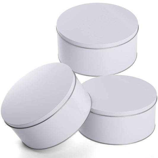 Yopay 3 Pack Cookie Tin with Lid, Round Sturdy Gift Tin, White Baking Cake Container for Storing Patisseries, Snack, Chocolate, Easter, Special Occasion, Holidays, 7" Wide by 3.2"" Tall"