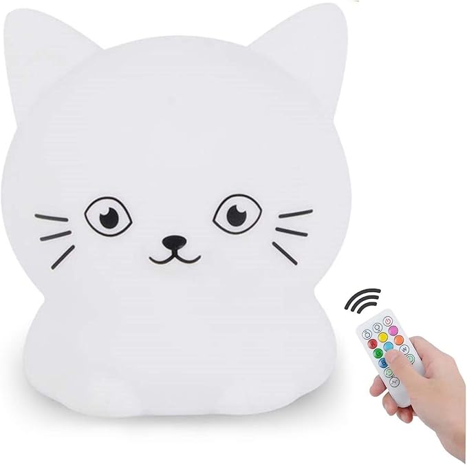 Cat Night Lights Children's Room Lighting, Toddler Bedroom Sleep Lights Bedside lamp - 9 Colors Lamps Room Decor for Toddlers/Boys/Girls/Adults/Bedroom/Bathroom/Outdoor/Camping - Medium