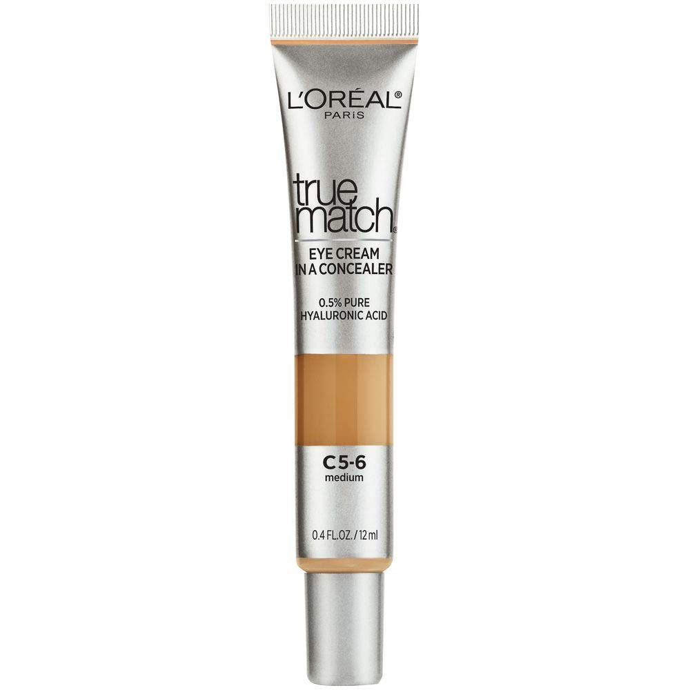 LâOrÃ©al Paris True Match Eye Cream in a Concealer, 0.5% hyaluronic acid, Medium C5-6, 0.4 fl. oz.