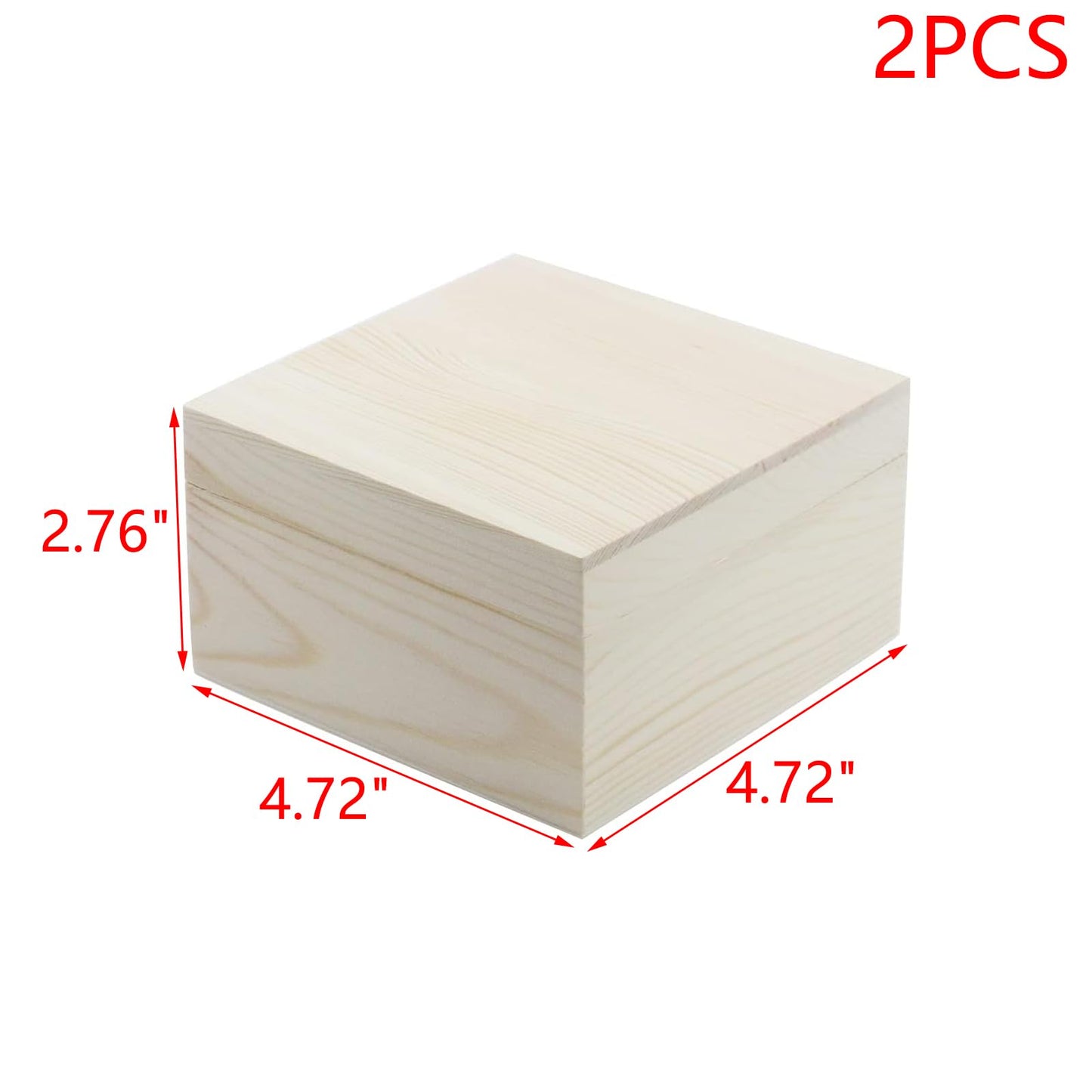 MY MIRONEY 2Pcs Wooden Unfinished Storage Box with Top Lid 4.72" x 4.72"" Square Wooden Pine Box DIY Craft Stash Boxes Gift Box for Arts Hobbies and Home Storage"