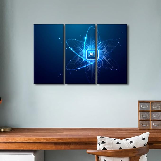 TUMOVO 3 Pieces Wall Art - CPU Processor Canvas Prints AI Intelligence Posters Canvas Print Modern Artwork Room Wall Decorations AI Paintings Stretched and Framed Ready to Hang, 36" Wx24 H