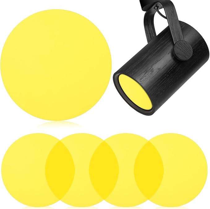 5pcs Light Dimming Film Ambient Lighting Gel 10cm Dimming Diffuser Film, Warm Color Filters Round Sheet for Led Ceiling Spotlight, Video, Yellow