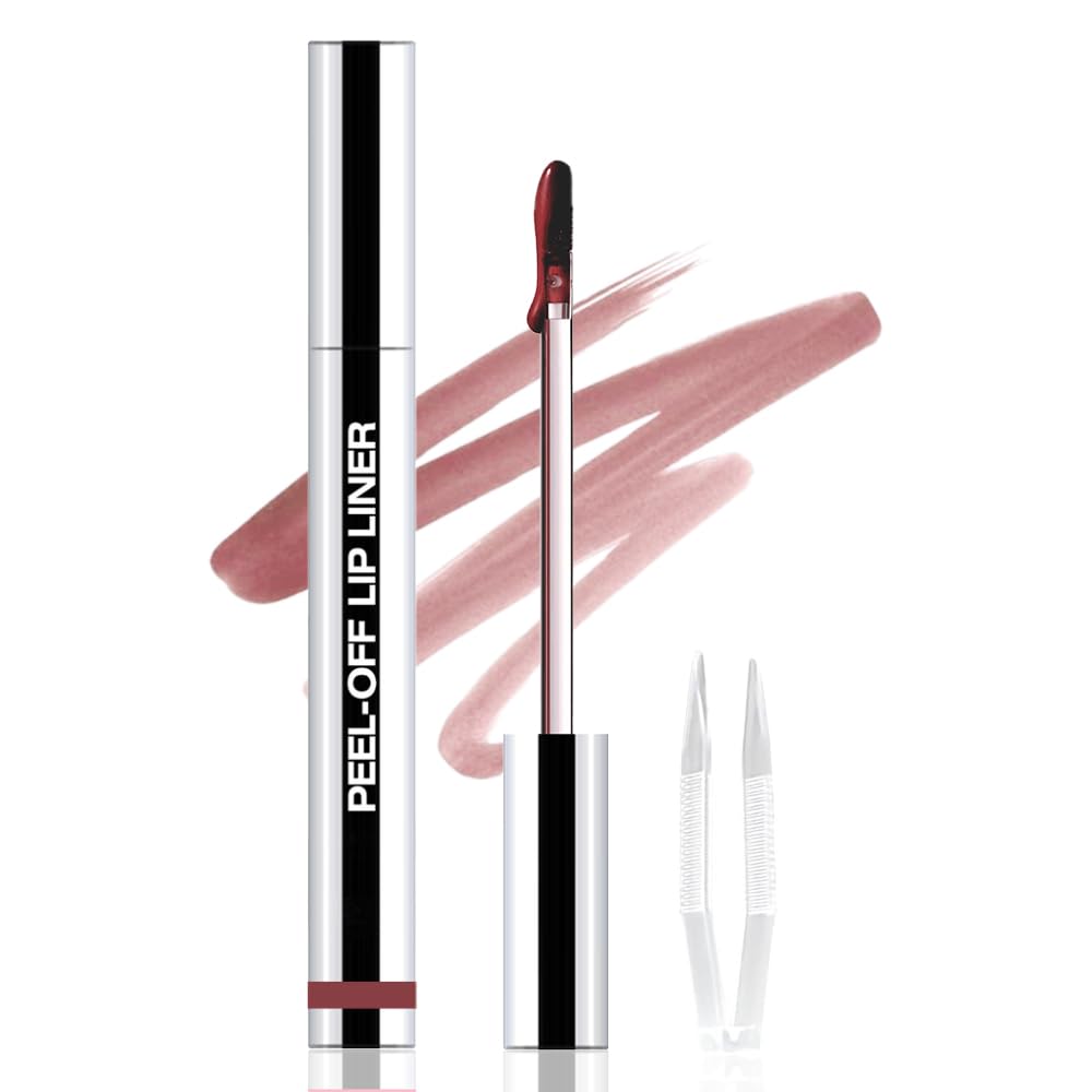 Peel Off Matte Liquid Lip Gloss Stain-Lip Liner with Tweezer, Brownish Red Peel Off Lip Stain, Long Lasting & Waterproof Lipstick Tattoo, Transfer-Proof Lip Gloss for All Skin Types (03#, 1Pcs)