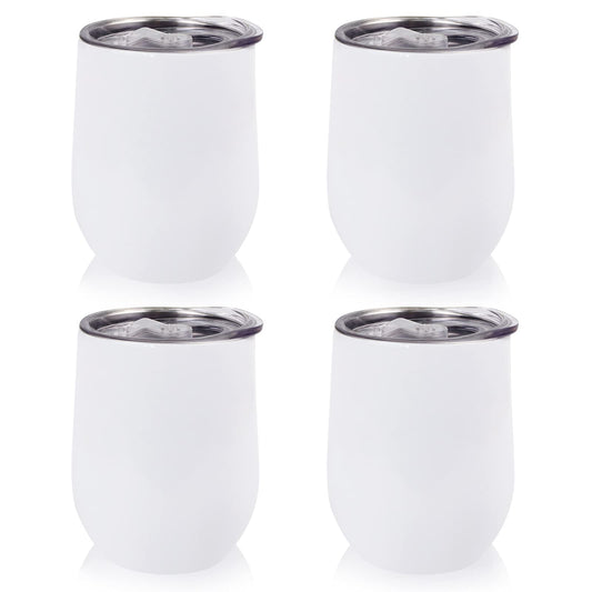 MAIKESUB Sublimation Blank Wine Tumbler Cups White 12 OZ Stainless Steel Insulated Stemless Tumbler Sublimation Mugs Cups 4 Pack Tumbler with Lid Keeping Cold Hot for Coffee Spill Proof cup