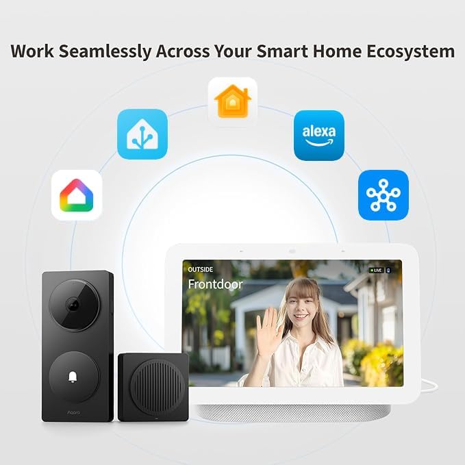 Aqara Smart Doorbell Camera G410 with Chime, 2K, HomeKit Secure Video, 2-Way Audio, Built-in Matter Hub, Wireless/Wired, Supports Apple Home, Alexa, Google, Home Assistant, 2.4G/5GHz Wi-Fi, Gray