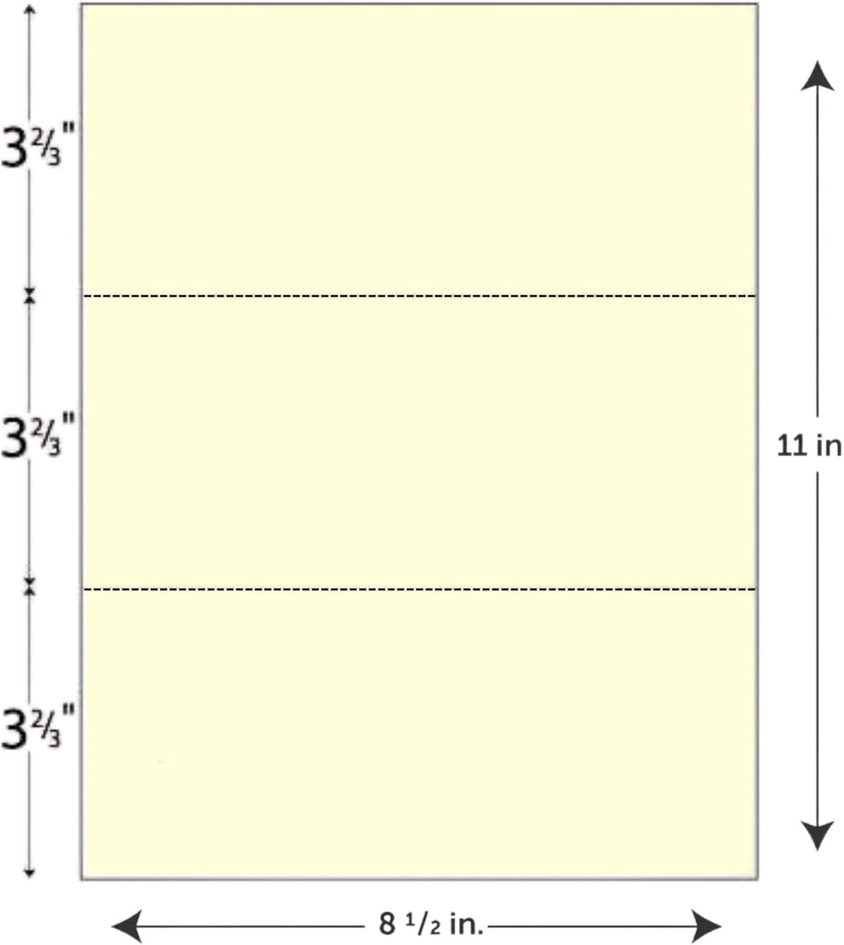 Limited Papers (TM) 8.5x11 Perforated Paper, 20/50 Pound, 75 GSM, Variety of Perforation Sizes and Colors, for Forms, Tickets, Postcards. (Ivory, 3 up - horizontal 3 2/3" and 7 1/3" from bottom)