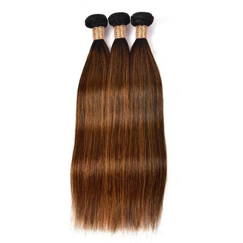 Giginger Straight Human Hair Bundles 18 20 22 Inch Brazilian Chocolate Brown Highlight P4/30 Straight Bundles Human Hair 100% Unprocessed Raw Quick Weave Hair for Black Women