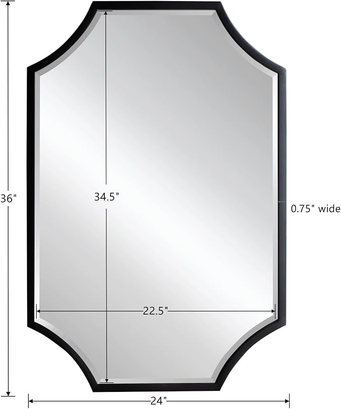 Kelly Miller Scalloped Black Bathroom Mirror for Wall, 24"x36" Black Mirror Decorative Wall Mirror Art Framed Mirror Bevelled for Master Bath Half Bath Living Room Fireplace Mantle Entryway Hallway