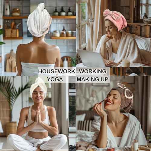 Jseng Microfiber Hair Towel Caps for Wet Hair with Cute Bowtie, 3Packs Fast Drying Hair Towel Caps for Long Curly Hair Women
