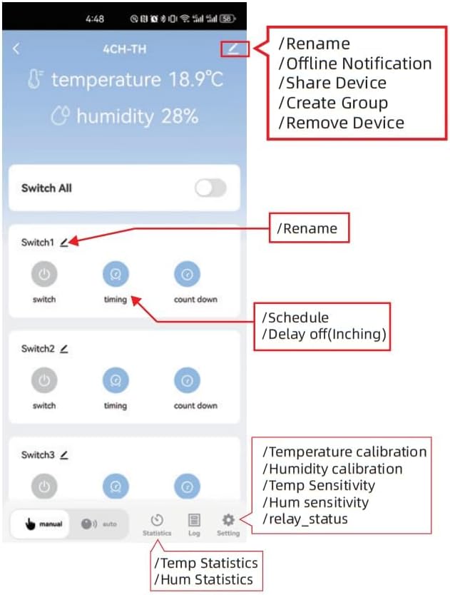 Tuya 4CH 7-32V Smart Temperature and Humidity Sensor,Dry Contact,Remote Application Control and Monitoring Function, Voice Control, Smart Scene, Compatible with Alexa and Google Home