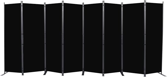 Room Divider, 8 Panel Folding Privacy Screens with Wider Support Feet, 6 Ft Portable Room Partition for Room Separator, 176" W X 71" H, Black