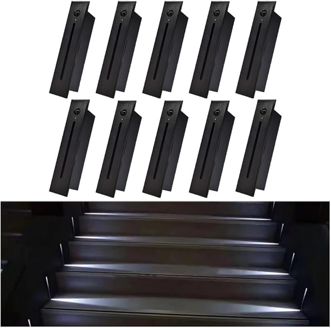 10Pcs Modern Stairway Lights LED Lights for Stair Railing Embedded LED Step Lighting 3W AC85-265V Not Waterproof, for Stair/Decks/Steps/Hallway/Movie Theater Corridor 6000K Brushed Black