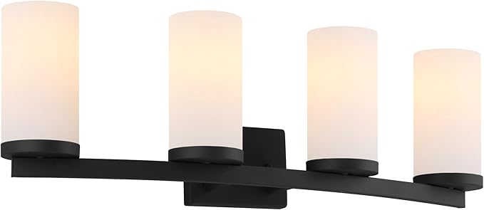 Design House Desta Vanity Light, 4-Light, Curved Bar Design, Frosted Glass Glow, Dimmable, Up/Down Mountable, E26 Socket, Black, 30.0 in L x 6.6 in W x 9.5 in H, 589168-BLK