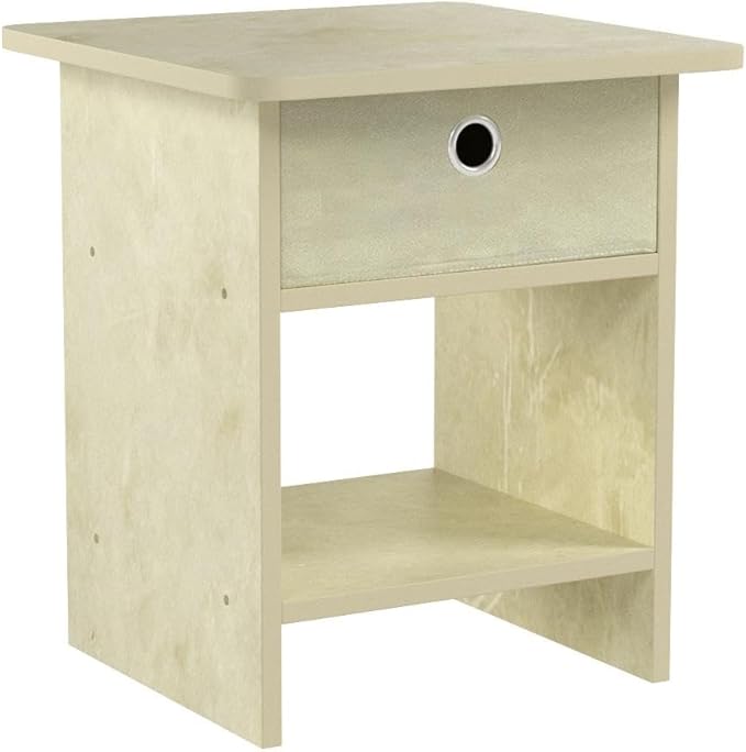 Furinno Dario End Table / Side Table / Night Stand / Bedside Table with Bin Drawer, 2-Pack, Cream Faux Marble/Ivory