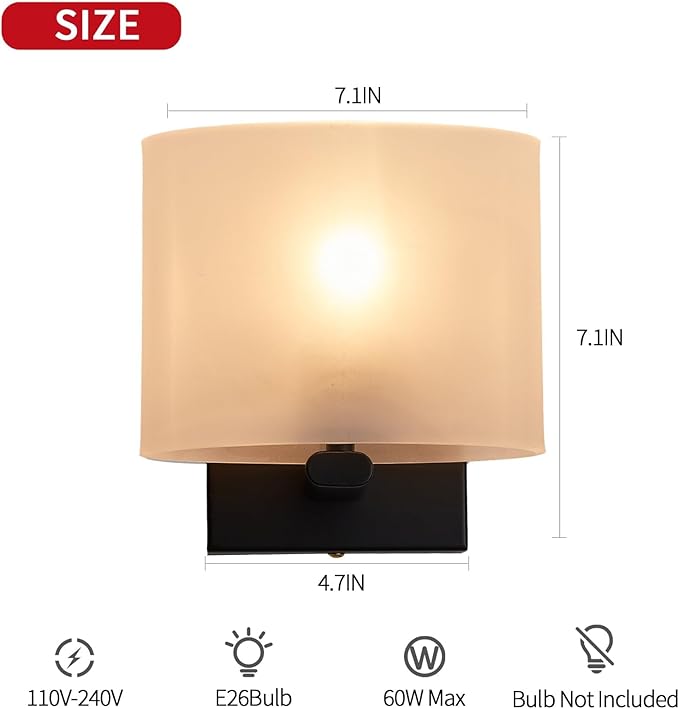 Hardwired Wall Sconces Set of 2, Modern Acrylic Shade Wall Light Fixture, Black Walls Mounted Lamp with Ceramic Lamp Holder, Classic E26 Bulb Walls Lighting for Bedroom, Hallway 【No Bulb Included】