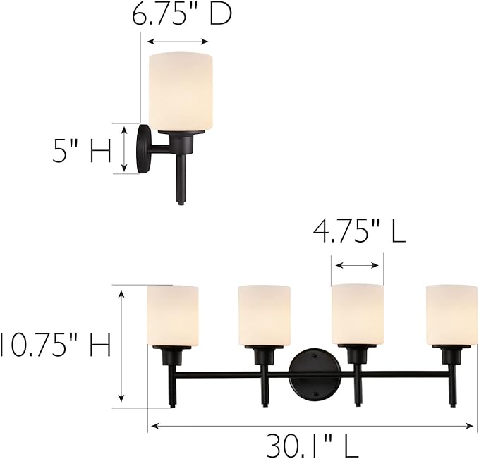 Design House 588236 Aubrey Transitional 4-Light Indoor Bathroom Vanity Light Dimmable Frosted Glass for Over The Mirror, Matte Black