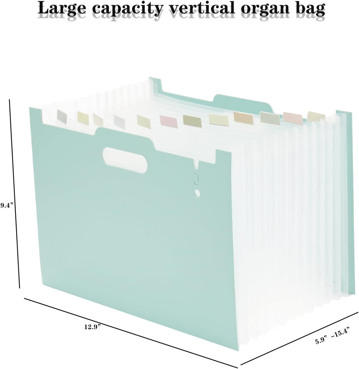 2-Piece Accordion Folder Manager, 12 Grid Expansion Pages, Upright and Open Portable Monthly Bill and Receipt Managers, Color Labels, School, Home, and Office letterhead/A4 Size Green