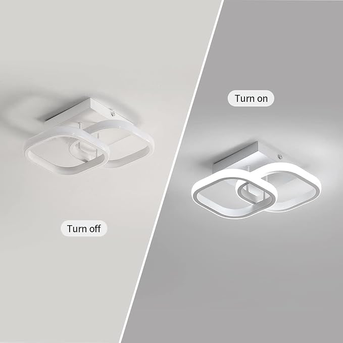 DELIPOP Small Ceiling Light, Square Modern LED Ceiling Light Fixture, 6500K Cool White Light Acrylic Hallway Light Fixture Ceiling Lamp for Hallway Kitchen Study Bedroom Living Room (White)