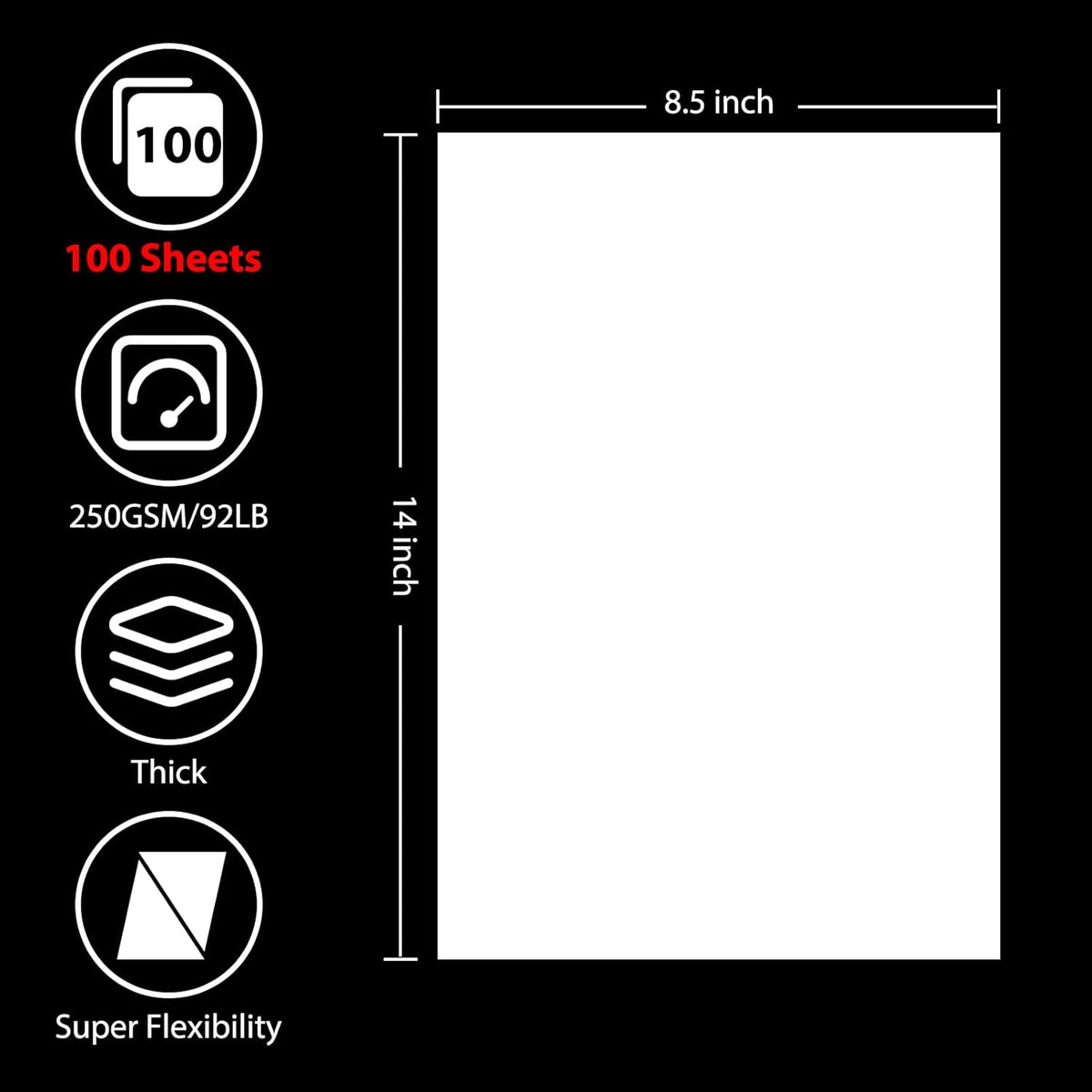OcePor 100 Sheets White Cardstock 8.5” x 14”, 92lb/250gsm Black Card Stock, Thick Card Stock Paper, Heavy Cardstock Paper for Printer, Resume, Scrapbooks, Art, Crafts, Business Cards