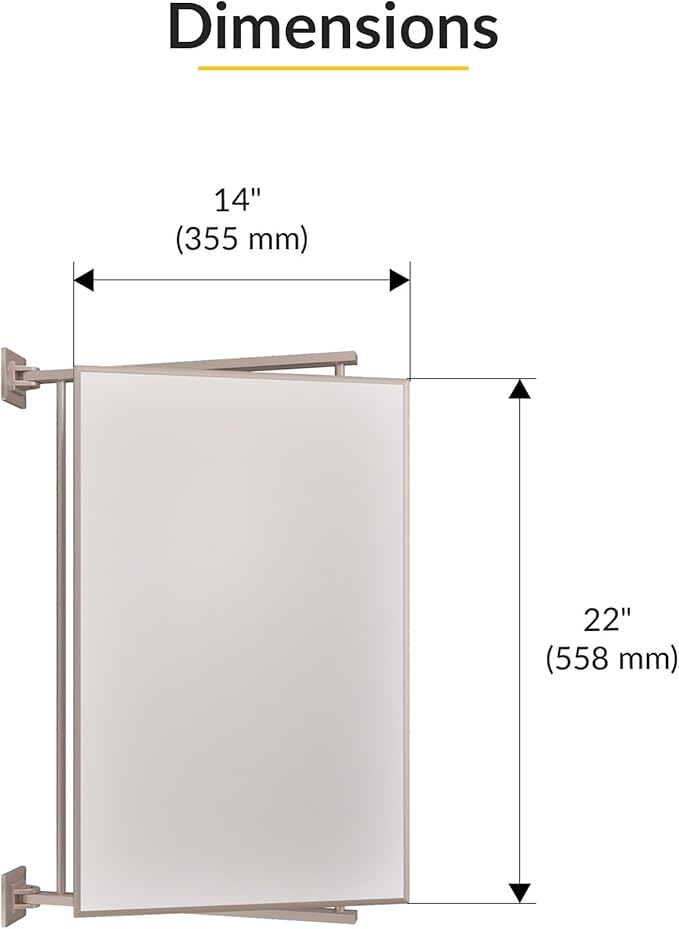 BRIXWELL PNV14BN 14" W x 22" H Pivot-N-Vue Double Hinged Mirror Rectangular Brushed Nickel