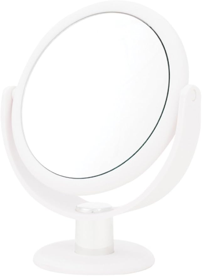 Danielle Creations 6.75-Inch Portable Two-Sided Vanity Round Vanity Makeup Mirror, No-Slip Soft Touch with 360 Rotation, 10x Magnification, White