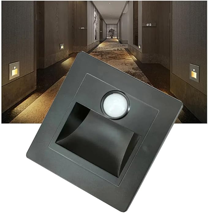 4Pcs Motion Sensor Stair Lights 3W Recessed LED Step Light 3000K Indoor Stair Step Wall Lamp Staircase Bedroom Decoration 1Pcs Black