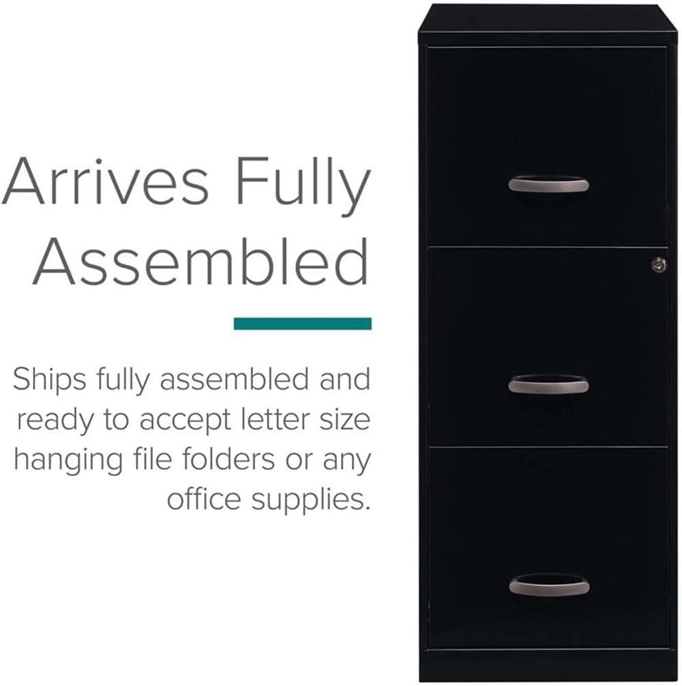 BOWERY HILL 3 Drawers 35.5" Vertical Black Metal Filing Cabinet Lockable Pre-Assembled Stationary Letter Size for Home, Office