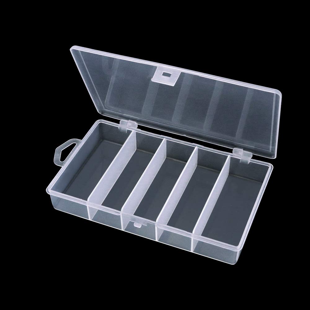 Newbested 4 Pack 5 Grid Clear Plastic Fishing Tackle Bait Hooks Storage Box,Visible Bead Jewelry Making Findings Utility Organizer Container Case for Jewelry,DIY Crafts(7.1" x 4.3"" x 1.2"")"