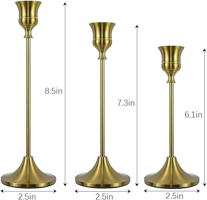 Candlestick Holders, Taper Candle Holders Set of 6, Vintage Candle Holder Decor for Table Centerpiece, Fireplace Mantel, Weddings & Housewarming (Brass Gold, 6 pcs)