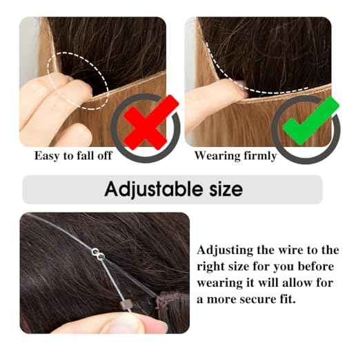 SARLA Invisible Wire Hair Extensions with 3 Clips Long Synthetic Wavy Curly Hairpiece Adjustable Transparent Headband for Women 18 Inch Ash Medium Brown/Ash Blonde Highlights