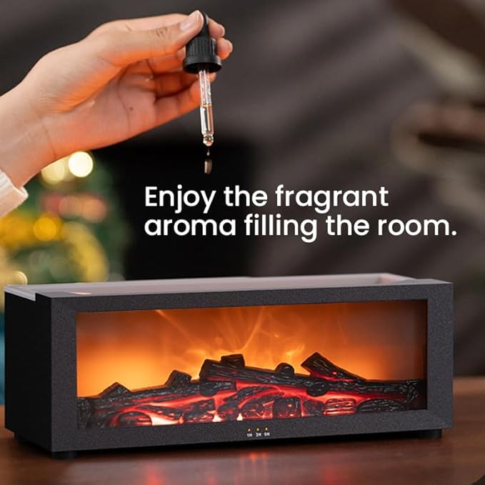 Fireplace Flame Oil Aroma Diffuser 2025 Upgraded|7 Color Changing Lights Aromatherapy Air Diffuser|Essential Oil CoolMist Humidifier with Timer&Remote for Home,Office,Bedroom,Yoga,Room Deco (Black)