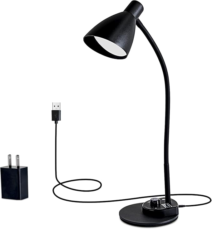 LED Desk Lamp, Desk Light with USB Charger, 3 Color Temperature and 20 Brightness Levels, Eye-Caring Metal Desk Light for Office and Bedroom, 10W, 1000 Lumens, Adapter Included (Black)