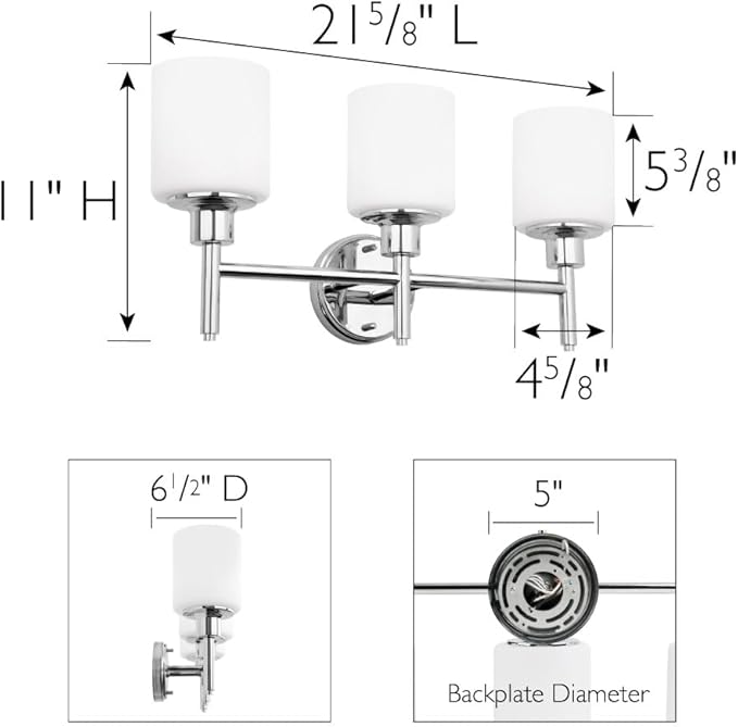 Design House Aubrey Transitional 3-Light Indoor Bathroom Vanity Light – Above The Mirror, Dimmable, Damp Listed – Frosted Glass and Polished Chrome – Design House, 589770