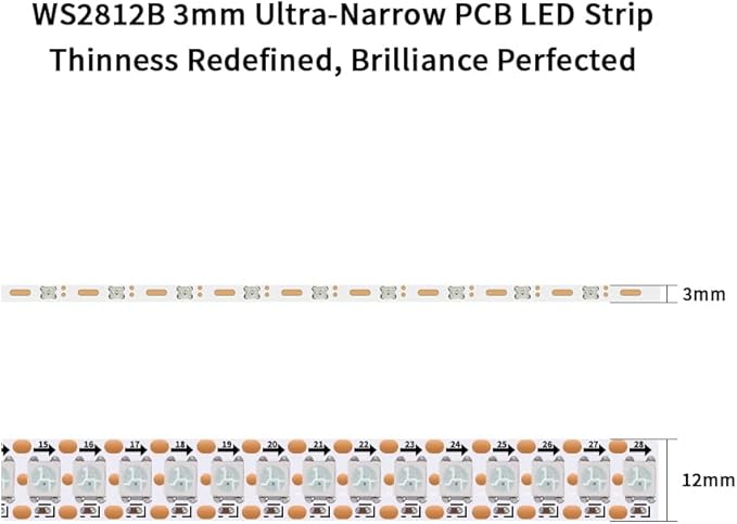 3.2FT WS2812B WS2812 3mm Ultra Narrow LED Strip,DC5V 100LEDs/m Individually Addressable Dream Color Flexible Smart Light Tape for Bedroom,Kitchen,Stage,TV Backlight(No Adapter or Controller)