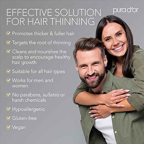PURA D'OR Original Gold Label Anti-Thinning Shampoo Clinically Tested, Infused with Argan Oil, Biotin & Natural Ingredients, Sulfate Free, All Hair Types, Men and Women, 16 Fl Oz (Packaging may vary)